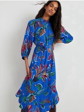 Anthropologie Royal Blue Floral Jessamine Maxi Dress with Multicolor Print